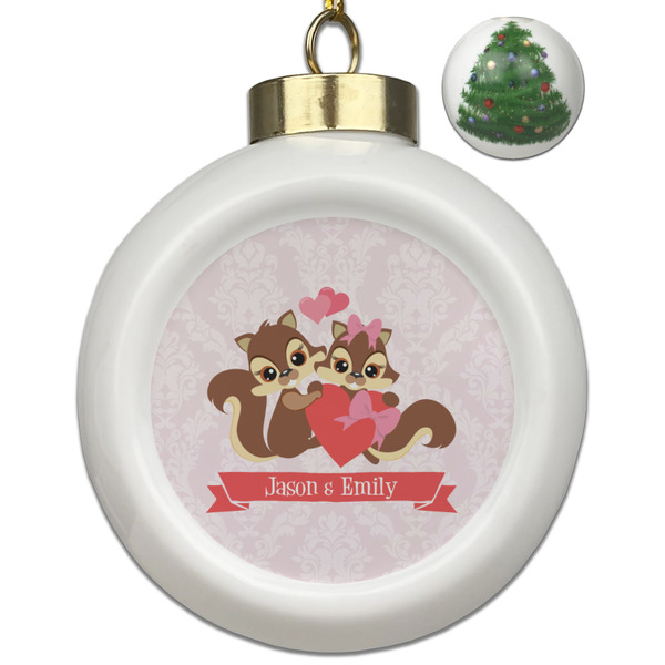 Custom Chipmunk Couple Ceramic Ball Ornament - Christmas Tree (Personalized)