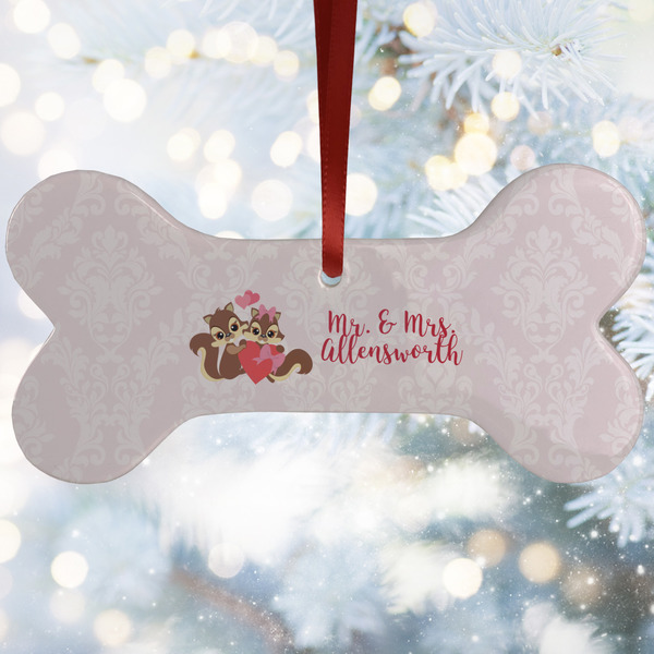 Custom Chipmunk Couple Ceramic Dog Ornament w/ Couple's Names