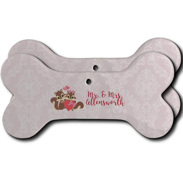 Custom Chipmunk Couple Ceramic Dog Ornament - Front & Back w/ Couple's Names