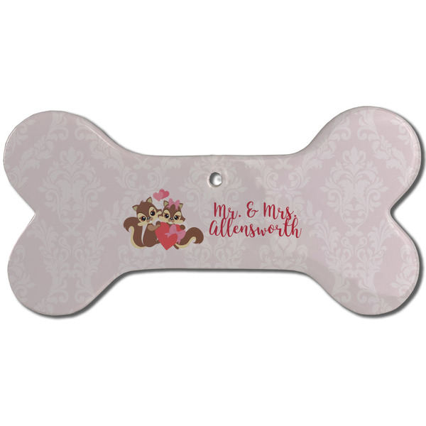 Custom Chipmunk Couple Ceramic Dog Ornament - Front w/ Couple's Names