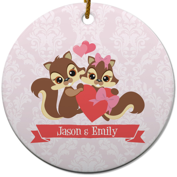 Custom Chipmunk Couple Round Ceramic Ornament w/ Couple's Names