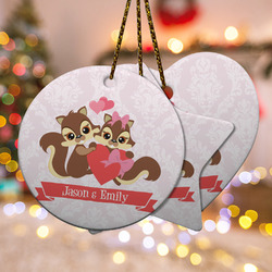 Chipmunk Couple Ceramic Ornament w/ Couple's Names