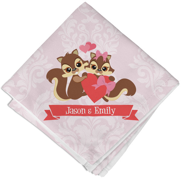 Custom Chipmunk Couple Cloth Cocktail Napkin - Single w/ Couple's Names