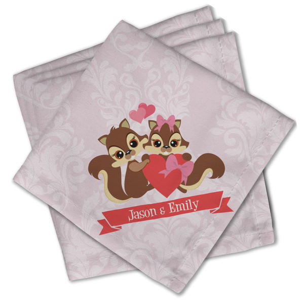 Custom Chipmunk Couple Cloth Cocktail Napkins - Set of 4 w/ Couple's Names