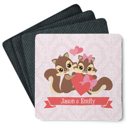 Chipmunk Couple Square Rubber Backed Coasters - Set of 4 (Personalized)