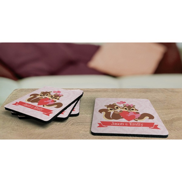 Chipmunk Couple Coaster Rubber Back - On Coffee Table
