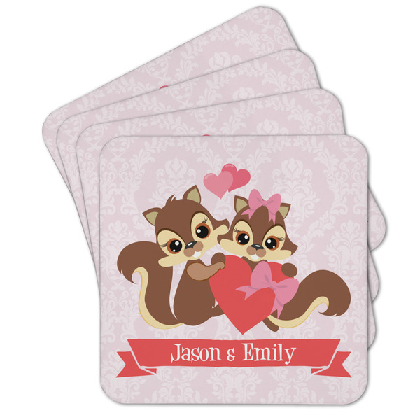 Custom Chipmunk Couple Cork Coaster - Set of 4 w/ Couple's Names