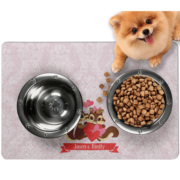 Custom Chipmunk Couple Dog Food Mat - Small w/ Couple's Names
