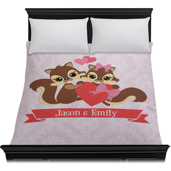 Chipmunk Couple Duvet Cover - Queen - On Bed - No Prop