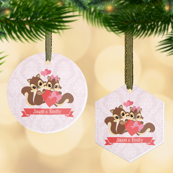 Custom Chipmunk Couple Flat Glass Ornament w/ Couple's Names