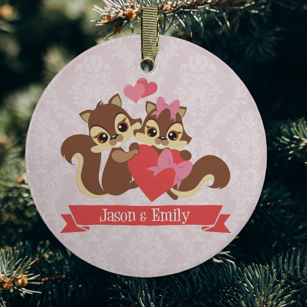 Chipmunk Couple Frosted Glass Ornament - Round (Lifestyle)