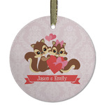 Chipmunk Couple Flat Glass Ornament - Round w/ Couple's Names