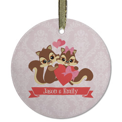 Chipmunk Couple Flat Glass Ornament - Round w/ Couple's Names