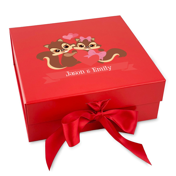 Custom Chipmunk Couple Gift Box with Magnetic Lid - Red (Personalized)