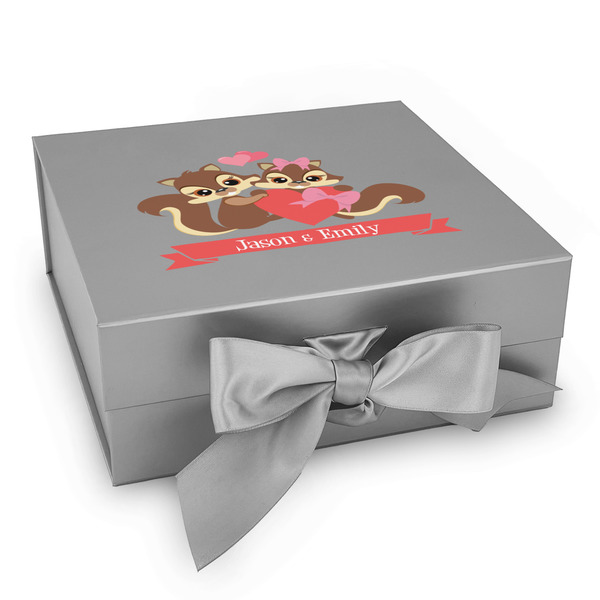Custom Chipmunk Couple Gift Box with Magnetic Lid - Silver (Personalized)