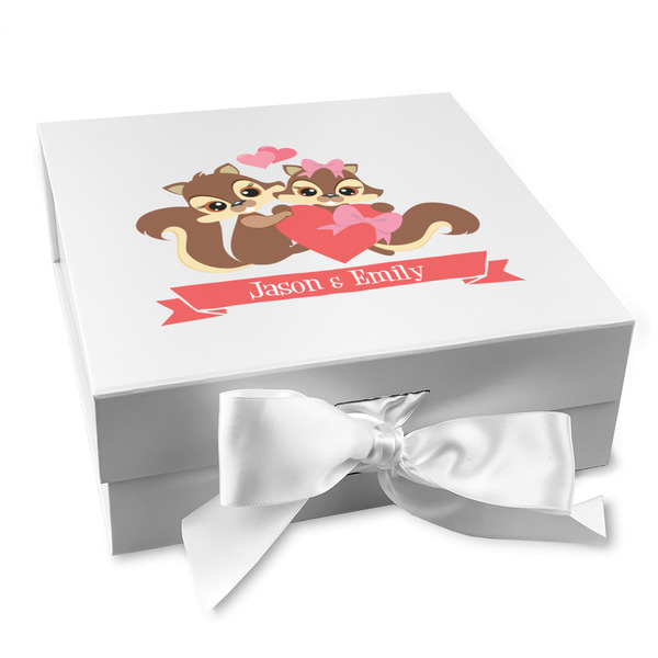 Custom Chipmunk Couple Gift Box with Magnetic Lid - White (Personalized)