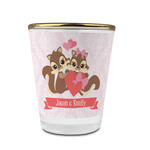 Chipmunk Couple Glass Shot Glass - 1.5 oz - with Gold Rim - Set of 4 (Personalized)