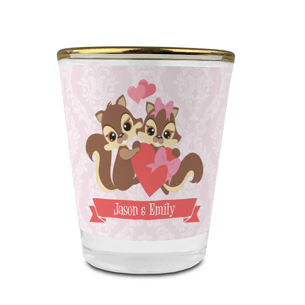 Chipmunk Couple Glass Shot Glass - With gold rim - FRONT