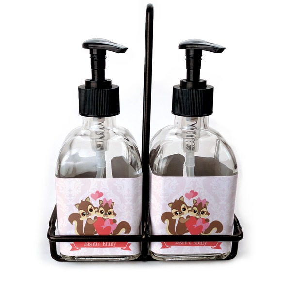 Custom Chipmunk Couple Glass Soap & Lotion Bottle Set (Personalized)