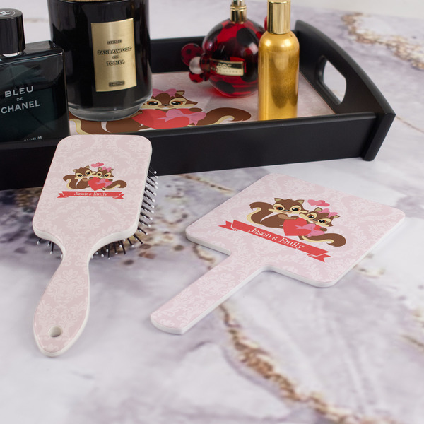 Chipmunk Couple Hair Brush and Hand Mirror - Bathroom Scene