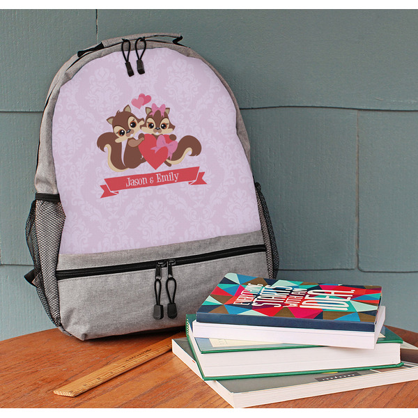 Chipmunk Couple Large Backpack - Gray - On Desk