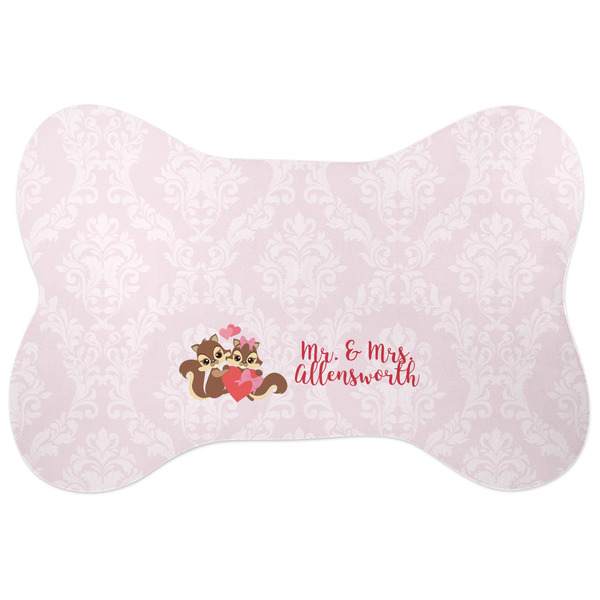 Custom Chipmunk Couple Bone Shaped Dog Food Mat (Personalized)