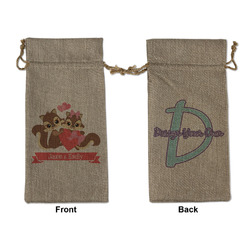 Chipmunk Couple Large Burlap Gift Bag - Front & Back (Personalized)