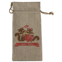 Chipmunk Couple Large Burlap Gift Bag - Front (Personalized)