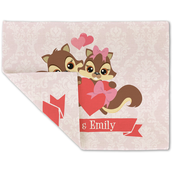 Custom Chipmunk Couple Double-Sided Linen Placemat - Single w/ Couple's Names
