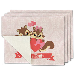 Chipmunk Couple Single-Sided Linen Placemat - Set of 4 w/ Couple's Names
