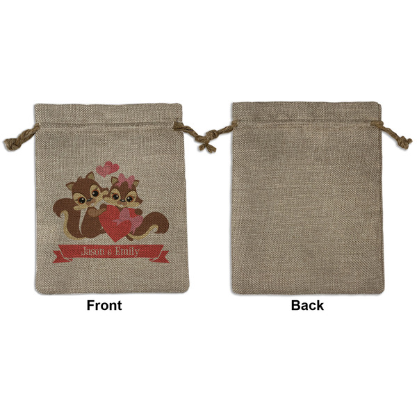Chipmunk Couple Medium Burlap Gift Bag - Front Approval