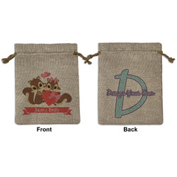 Chipmunk Couple Medium Burlap Gift Bag - Front & Back (Personalized)