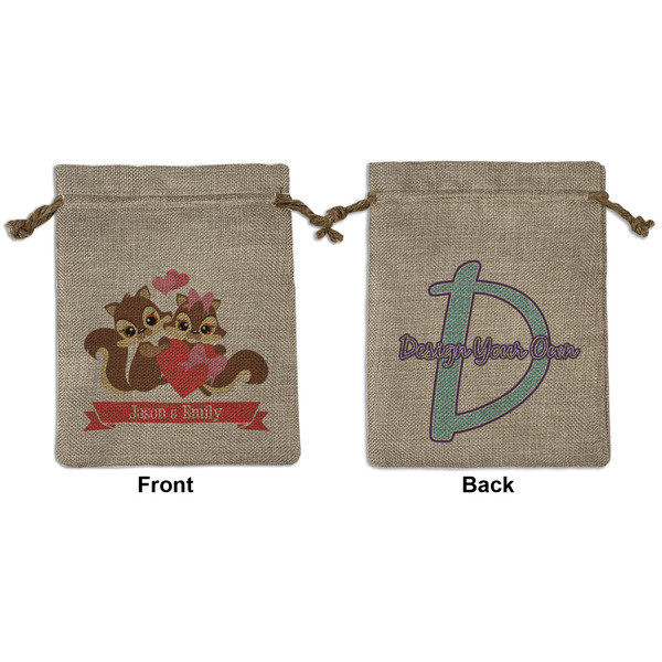 Custom Chipmunk Couple Medium Burlap Gift Bag - Front & Back (Personalized)