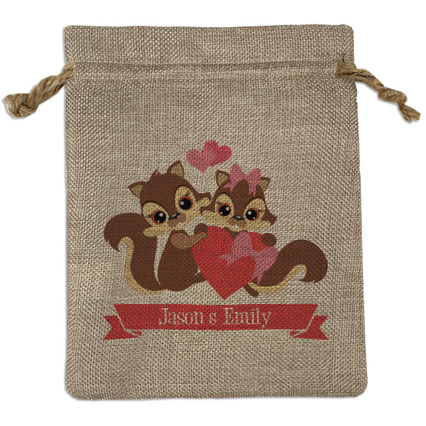 Custom Chipmunk Couple Medium Burlap Gift Bag - Front (Personalized)