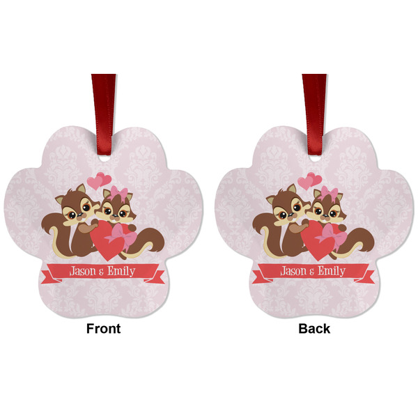 Chipmunk Couple Metal Paw Ornament - Front and Back