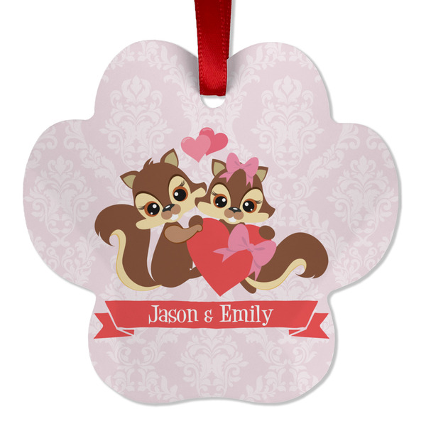 Custom Chipmunk Couple Metal Paw Ornament - Double Sided w/ Couple's Names