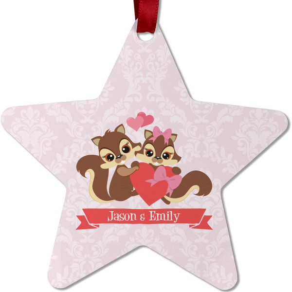 Custom Chipmunk Couple Metal Star Ornament - Double Sided w/ Couple's Names