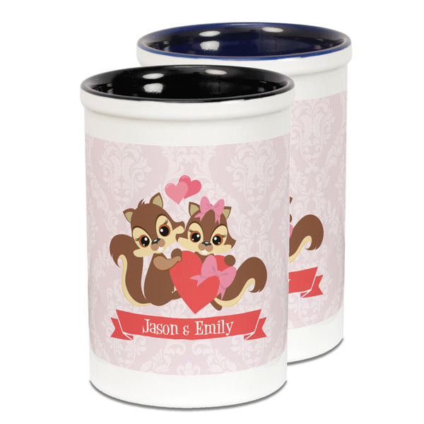 Custom Chipmunk Couple Ceramic Pencil Holder - Large