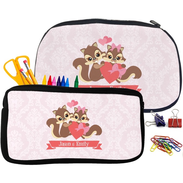 Chipmunk Couple Pencil / School Supplies Bags Small and Medium