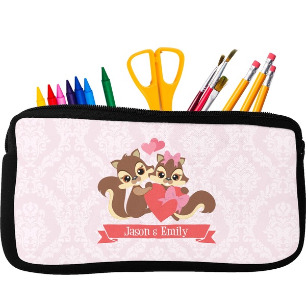 Custom Chipmunk Couple Neoprene Pencil Case - Small w/ Couple's Names