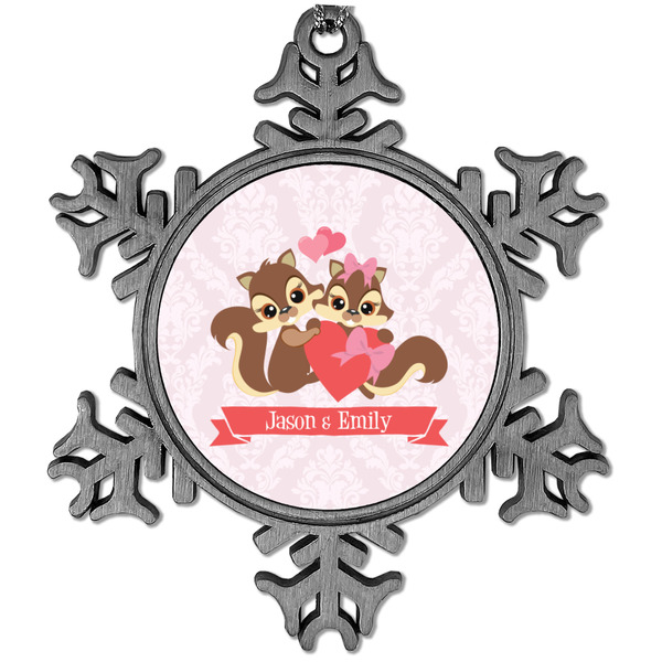 Custom Chipmunk Couple Vintage Snowflake Ornament (Personalized)