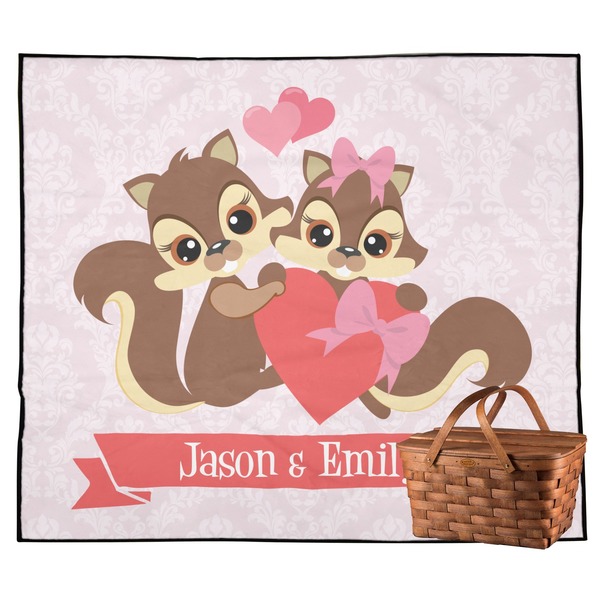 Custom Chipmunk Couple Outdoor Picnic Blanket (Personalized)