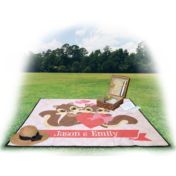 Chipmunk Couple Picnic Blanket - with Basket Hat and Book - in Use