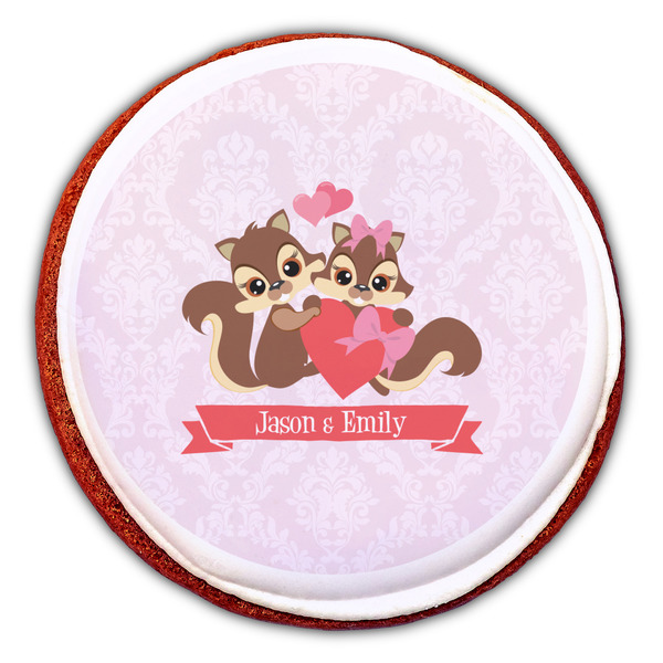 Chipmunk Couple Printed Icing Circle - Large - On Cookie