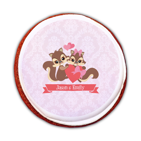 Chipmunk Couple Printed Icing Circle - Medium - On Cookie