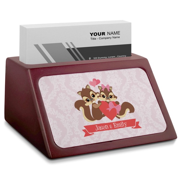 Custom Chipmunk Couple Red Mahogany Business Card Holder (Personalized)