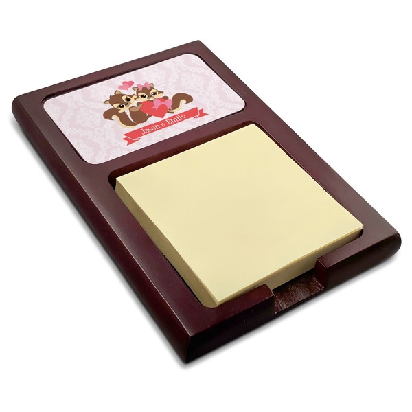 Custom Chipmunk Couple Red Mahogany Sticky Note Holder (Personalized)
