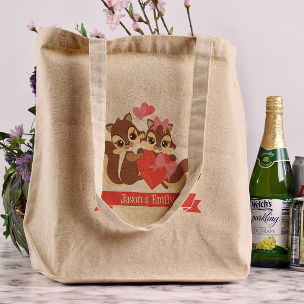 Chipmunk Couple Reusable Cotton Grocery Bag - In Context