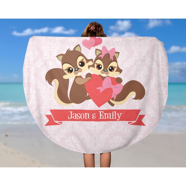 Chipmunk Couple Round Beach Towel - In Use