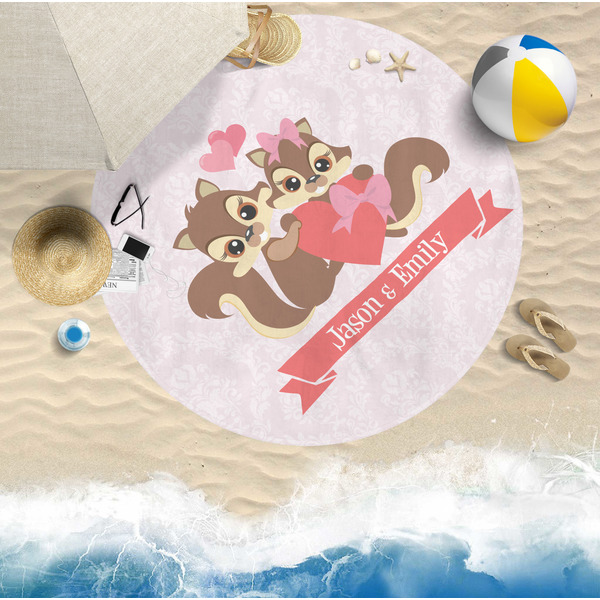 Chipmunk Couple Round Beach Towel Lifestyle